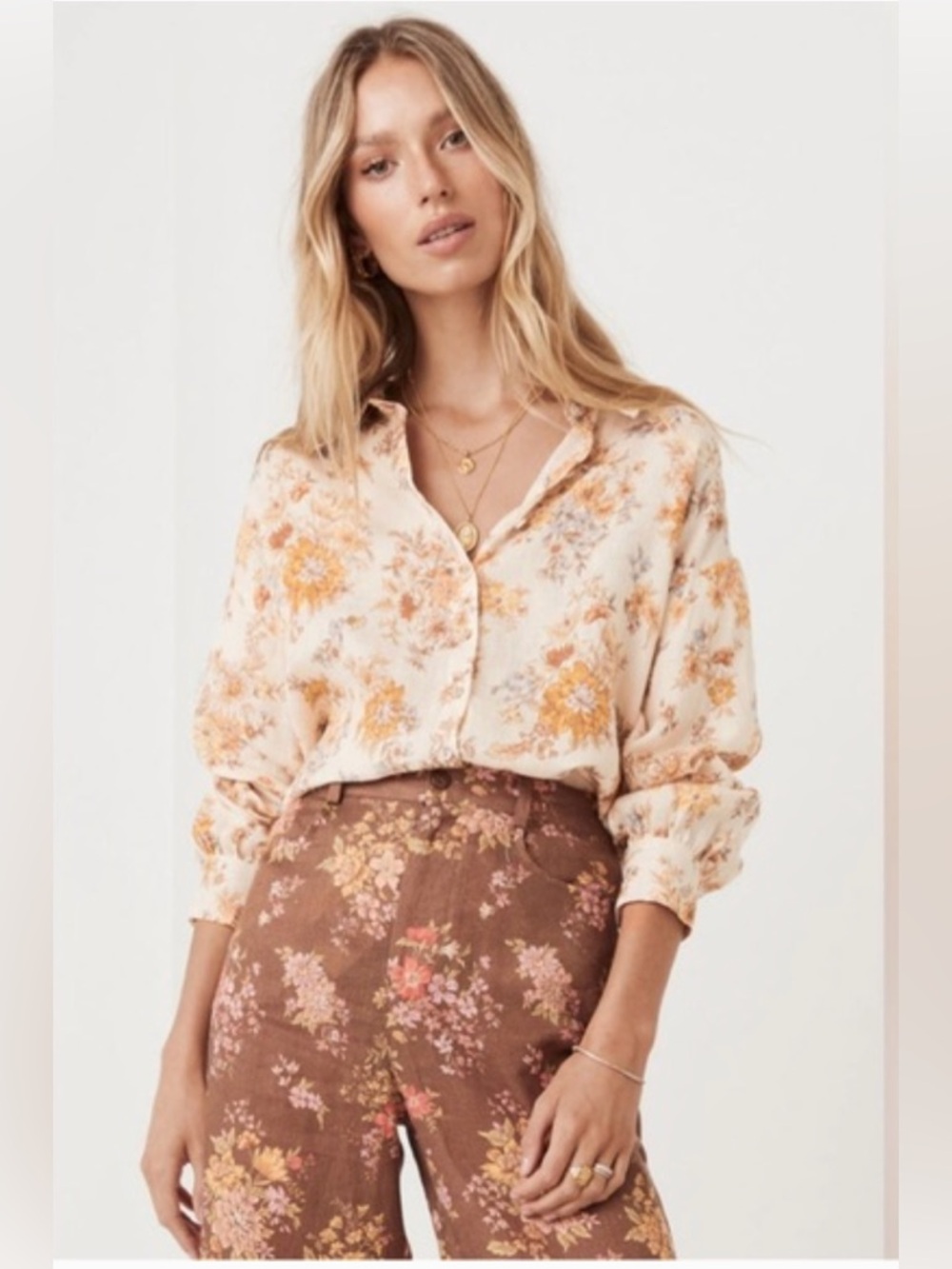 Free People X Spell Meadowland Linen Blouse Buttondown Top | Cream | XS | NWT - Picture 5 of 16